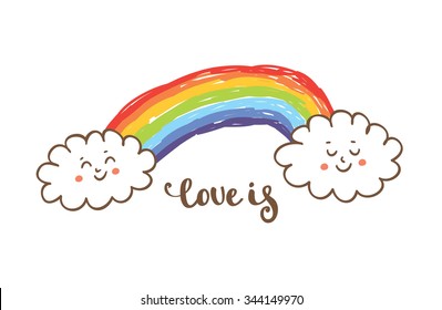 Cute Vector Illustration Rainbow Pink Clouds Stock Vector (Royalty Free ...