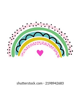 Colorful rainbow. Cute hand drawn vector illustration for nursery and kids room decoration, baby clothes.