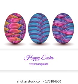 Colorful rainbow Easter eggs card design on a white background. Vector illustration.