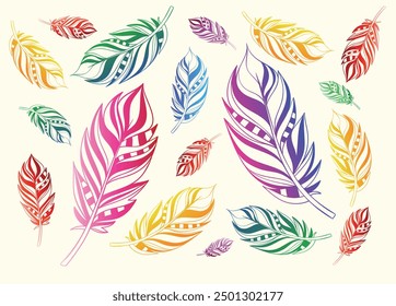 Colorful rainbow feather vector pattern