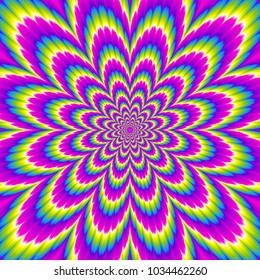 Colorful rainbow flower blossom. Optical expansion illusion.