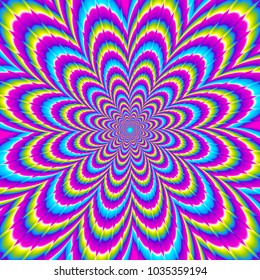 Colorful rainbow flower with spirals. Optical expansion illusion.