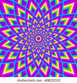 Colorful rainbow flower in techno style. Motion illusion.