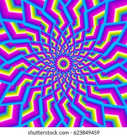 Colorful rainbow flower in techno style. Spin illusion.