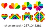 colorful rainbow Four leaf clover flat vector icon set. Clover sign and symbol. Four leaf clover flower simple for Celebrate lgbt pride month with colorful rainbow pride vector illustrations.