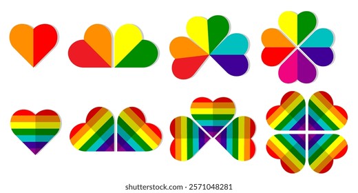 colorful rainbow Four leaf clover flat vector icon set. Clover sign and symbol. Four leaf clover flower simple for Celebrate lgbt pride month with colorful rainbow pride vector illustrations.