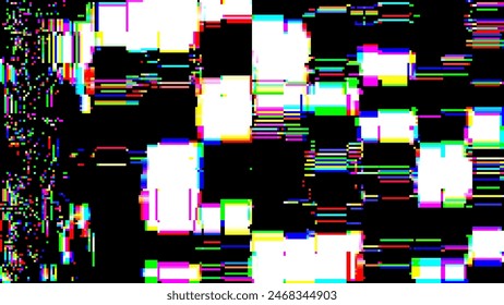 Colorful Rainbow Glitch Broken Screen Effect. Abstract Digital Pixel Noise Glitch Error. Computer Corrupted Memory BSOD Damaged Data Visualization. Overlay Texture Effect Vector Illustration.