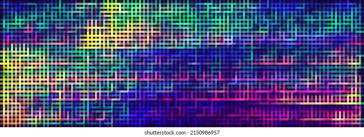 Colorful Rainbow Glitch Screen Effect. Abstract Digital Pixel Crosses Noise Glitch Error. Overlay Texture Effect Illustration. Vector Background.