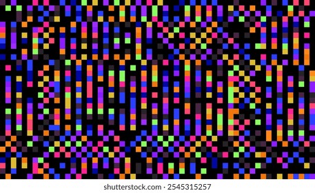 Efecto de pantalla de glitch de arco iris colorido. El píxel digital Abstractas cruza el error de fallo de ruido. Ilustración de efecto de textura superpuesta. Antecedentes de Vector.