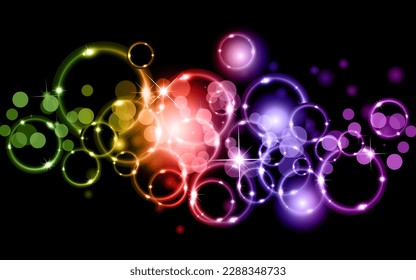 Colorful rainbow glowing bubbles in different sizes. Abstract composition with multicolored flying spheres. Vector background.