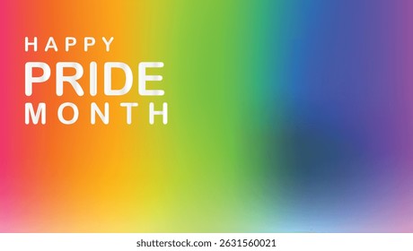  Colorful rainbow gradient background with heart icon and Pride message, representing LGBTQ unity, diversity, and equality for use in events and awareness campaigns.