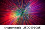 Colorful rainbow gradient glowing rays. Dynamic flowing vibrant radiant beams. Cosmic hyperspace jump at speed of light. Time warp. Teleport. Interstellar travel. Big bang. Future technology. Vector