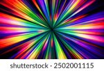 Colorful rainbow gradient glowing rays. Dynamic flowing vibrant radiant beams. Cosmic hyperspace jump at speed of light. Time warp. Teleport. Interstellar travel. Big bang. Future technology. Vector