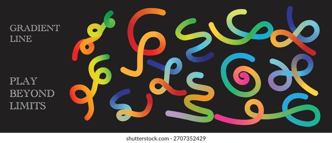Formas coloridas de la línea del degradado del arco iris. Abstractas 3D Ondulado Cintas Espiral Squiggle Patrón Elementos de diseño para Fondos Pósters y Arte Digital.