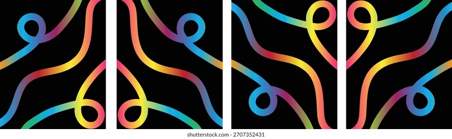 Formas coloridas de la línea del degradado del arco iris. Abstractas 3D Ondulado Cintas Espiral Squiggle Patrón Elementos de diseño para Fondos Pósters y Arte Digital.