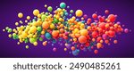 Colorful rainbow gradient matte soft balls in different sizes. Many abstract bright multicolored flying balloons or spheres for kids zone, children