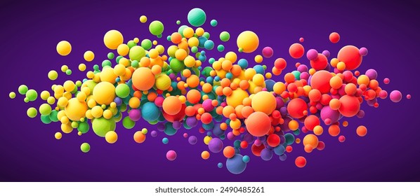 Colorful rainbow gradient matte soft balls in different sizes. Many abstract bright multicolored flying balloons or spheres for kids zone, children's playroom or party decoration. Vector illustration