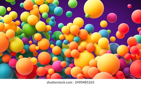 Colorful rainbow gradient matte soft balls in different sizes. Many abstract bright multicolored flying balloons or spheres for kids zone, children's playroom or party decoration. Vector illustration