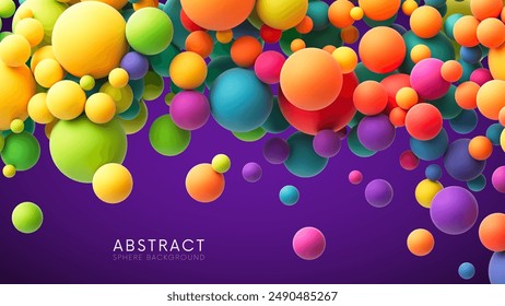 Colorful rainbow gradient matte soft balls in different sizes. Many abstract bright multicolored flying balloons or spheres for kids zone, children's playroom or party decoration. Vector illustration