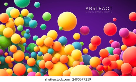 Bolas suaves mate de gradiente de arco iris de colores en diferentes tamaños. Muchos globos voladores o esferas de colores brillantes y abstractos para la zona infantil, sala de juegos para niños o decoración de fiestas. Ilustración vectorial