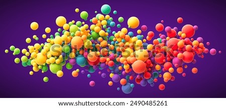 Colorful rainbow gradient matte soft balls in different sizes. Many abstract bright multicolored flying balloons or spheres for kids zone, children's playroom or party decoration. Vector illustration