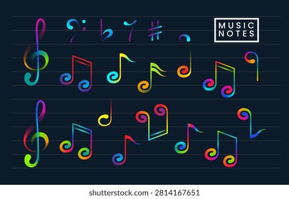 colorful rainbow gradient music notes vector collection
