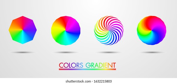 Colorful rainbow gradient on isolate white background. Gradient circular multicolor with shadow reflect. Circular spiral gradient color for poster advertisement.
