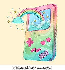 Colorful rainbow handheld game controller for girl gamer. Cute gaming controller. Kawaii game device.