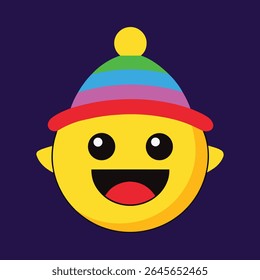 Colorful Rainbow Hat on Smiling Emoticon