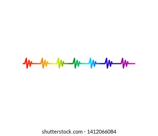 Colorful rainbow heart beat rate isolated on white background. LGBT color art sign.