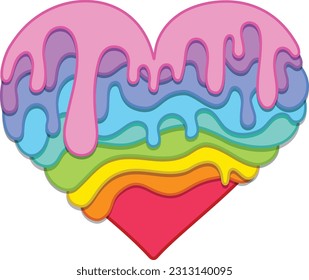 Colorful rainbow heart with dripping colors for Pride month svg