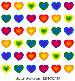 Colorful rainbow hearts background