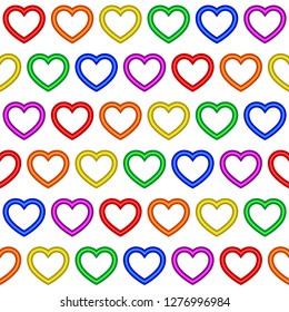 Colorful rainbow hearts seamless repetitive vector pattern texture background