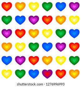 Colorful rainbow hearts seamless repetitive vector pattern texture background