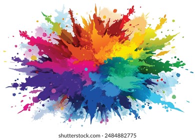 colorful rainbow holi paint color powder explosion vector, isolated wide white panorama background
