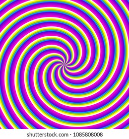 Colorful rainbow hypnotic spirals. Motion illusion.