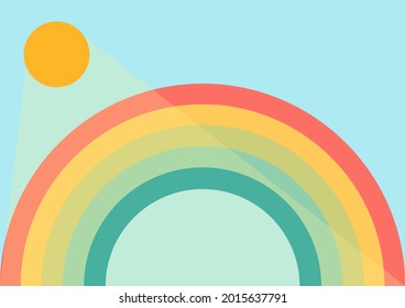 colorful rainbow illustration with a mix of bright and beautiful colors in the clear blue sky and warm sunlight