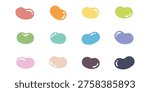 Colorful Rainbow jelly beans of various colors clipart. An assortment of childish cartoon jellybeans in a set grid pattern. Small bright colored bean shaped candies with a chewy interior covered with a shiny candy shell. Vector illustration EPS 10.

