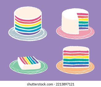 Colorful Rainbow Layer Cake Vector Icon Set.