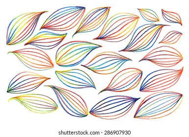 Colorful rainbow leaf line art background set vector