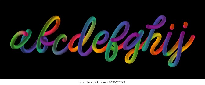Colorful rainbow letters. Fluid color typeface set isolated on black background. 