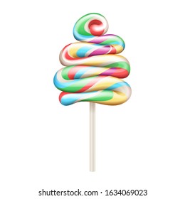 Colorful rainbow lollipop - sweet hard candy on stick. Confectionary vector design.