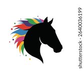Colorful rainbow mane horse head silhouette logo