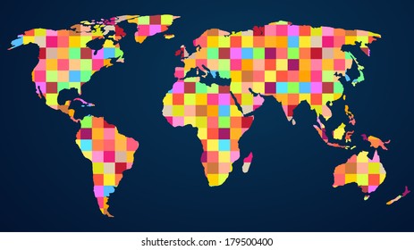 Colorful rainbow map with mosaic geometric background for your web design