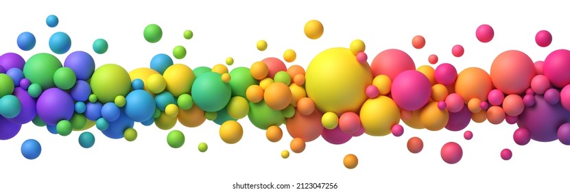 Bolas coloridas con mate de arco iris de diferentes tamaños. Composición abstracta con esferas voladoras multicolores. Fondo del vector