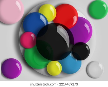 Bolas coloridas con mate de arco iris de diferentes tamaños. Composición abstracta. Fondo del vector