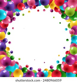 Colorful rainbow matte balls in different sizes. Abstract composition with multicolored flying spheres. Vector background