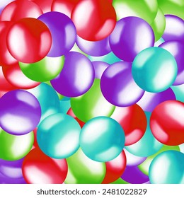 Bolas mate arcoiris de colores en diferentes tamaños. Abstractas composición con esferas voladoras multicolores. fondo de Vector