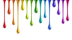 Colorful Rainbow Nail Polish Drops Isolated On White Background. Multicolored Dripping Paint.