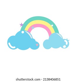 Colorful rainbow on clouds with stars.